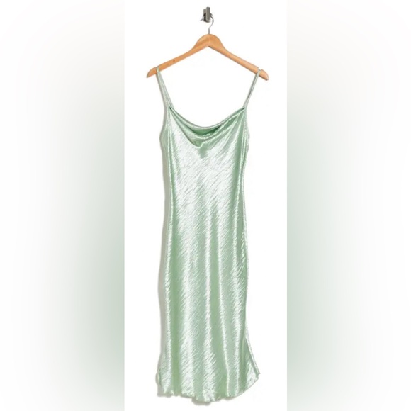 BEBE HAMMERED SATIN SLIPDRESS IN SAGE - Picture 1 of 8